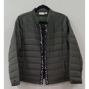 Chico's Open Front Boho Quilted Jacket Olive Green with Crystal Jeweled sz.2